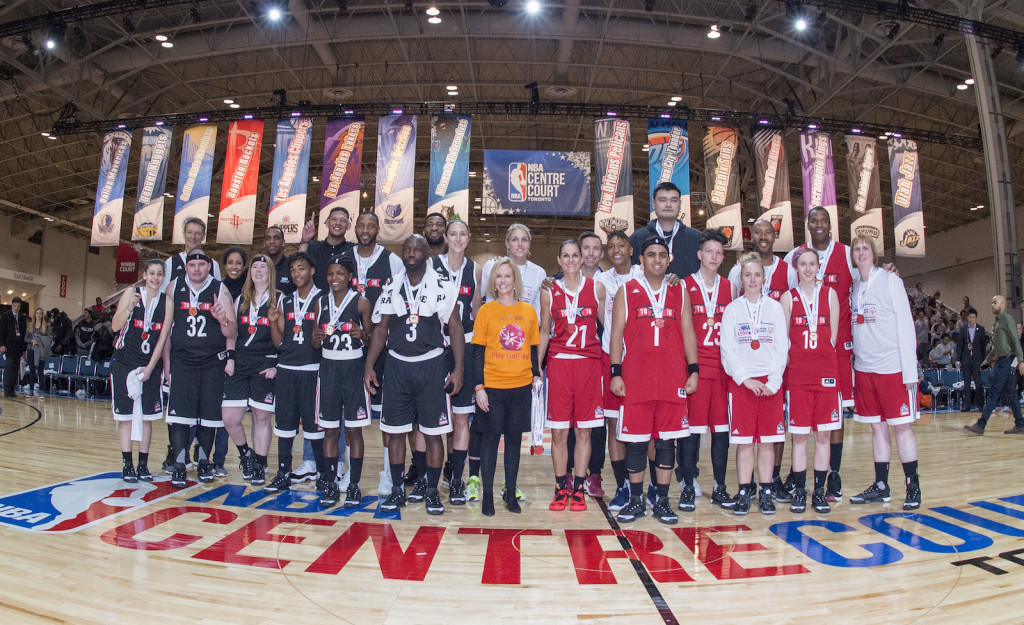 Special Olympics athletes participate in the Unified Sports game during 2016 NBA Allstar Weekend at the Enecare Center in Toronto, Canada on Saturday February 13, 2016. (Ben Solomon/SOI)